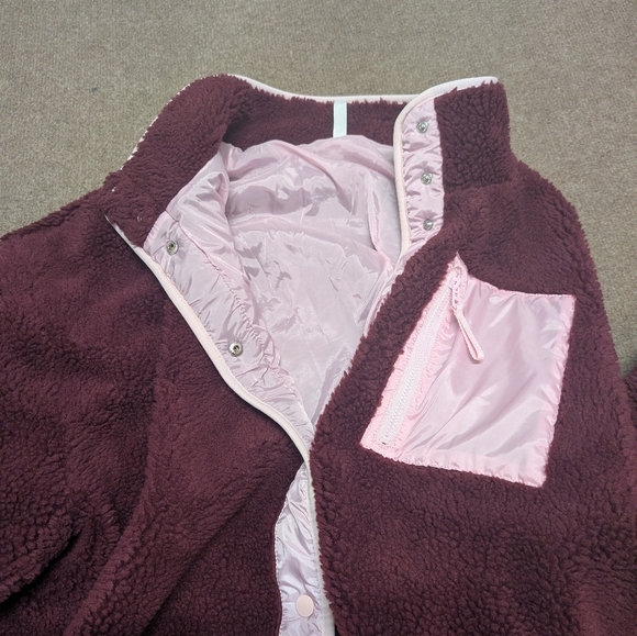 Fabletics Tahoe Teddy Jacket Women's Merlot/Soft Pink Snap Button Fleece 2X - Picture 4 of 8